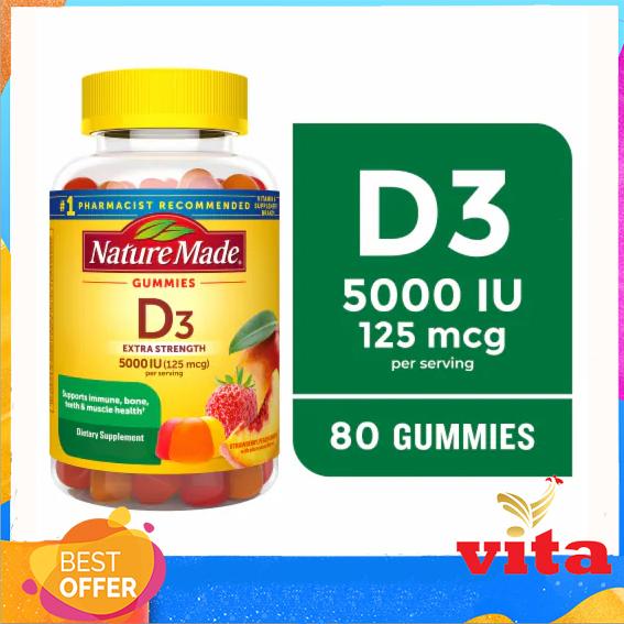 Gambar Nature Made Vitamin D3 125 mcg 5000 IU Extra Strength Daily Gummy - 80ct dari Tokovita1981 undefined Tokopedia