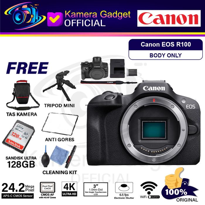 Gambar Canon EOS R100 Kit 18-45mm IS STM - Mirrorless Camera R 100 - BODY DISTRI, PAKET 128GB dari Kamera Gadget Official undefined Tokopedia