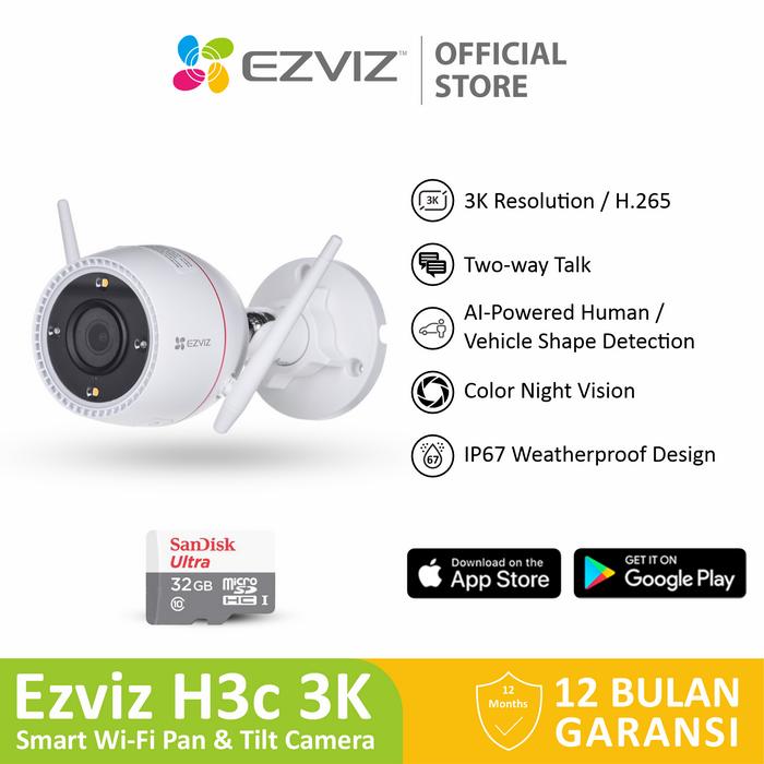 Gambar Ezviz H3c 5MP 3K Security Smart Home IP Camera CCTV Outdoor w/SD Card 32/64/128Gb - H3C + 32Gb dari Ezviz Official Store undefined Tokopedia