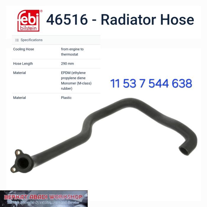 Gambar Selang air BMW 11537544638 E60 N52 Cylinder Head ke Thermostat - After Market/KW dari Berkat Abadi Workshop Official undefined Tokopedia