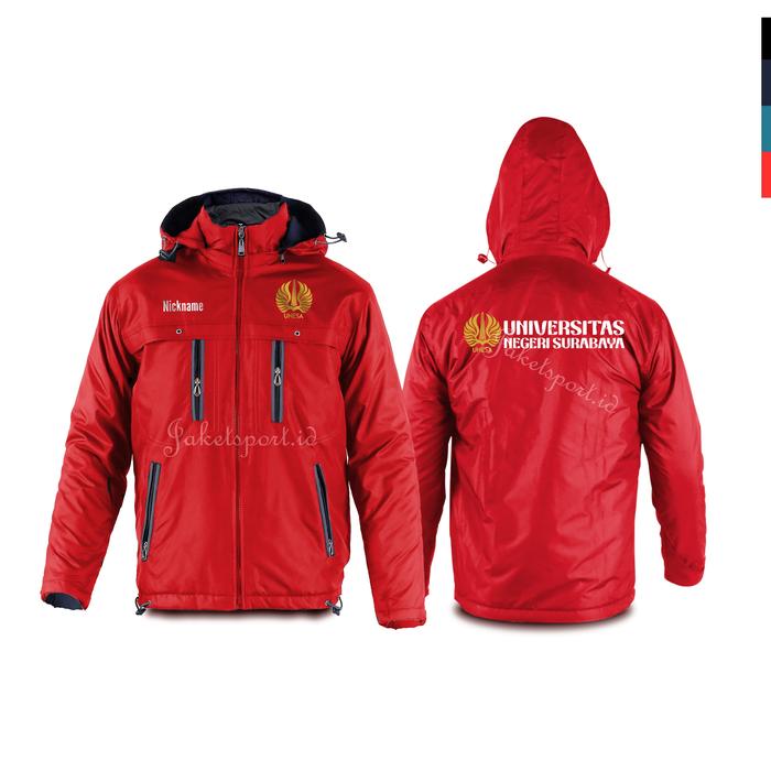 Gambar Jaket kampus UNESA Universitas Negeri Surabaya custom parasut mahasiswa nyaman semi wf casual - MERAH UNESA, XL dari Jaketsportid undefined Tokopedia