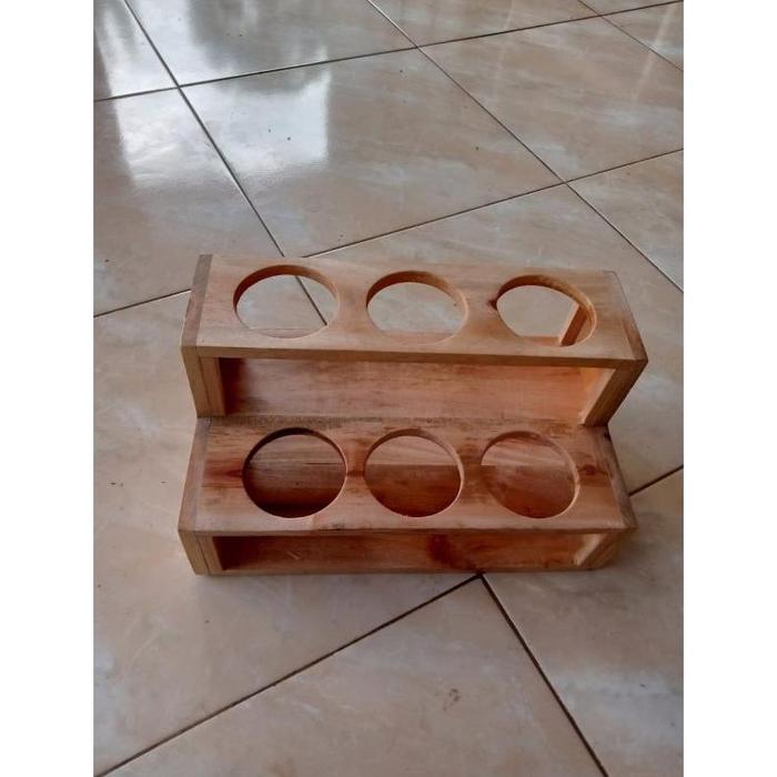 Gambar TERLARIS rak kayu tempat penyimpanan minyak/gelas Oz/pop ice/cup jus/botol minuman /susun 2 tingkat untuk jualan tempat minuman gelas/wadah botol untuk di dapur/wooden rak oil sauce penyimpanan minyak minimalis rak botol - 6 lubang dari NGELAPAK ID1 undefined Tokopedia