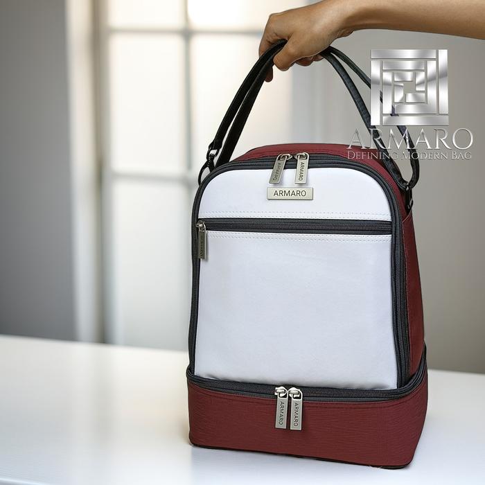 Gambar Tas Bekal 2 Kompartemen - Lunch Bag / Cooler Bag Makanan - ARMARO - RZO Series - Ver.940 - DT White Maroon dari Armaro Bags undefined Tokopedia