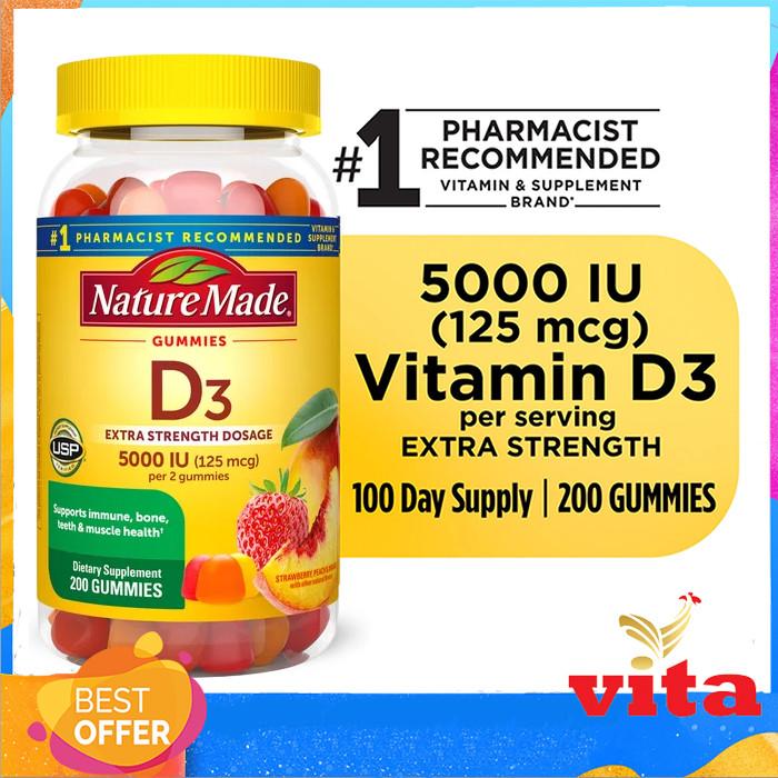Gambar Nature Made Vitamin D3 125 mcg 5000 IU Extra Strength Daily Gummy - 200ct dari Tokovita1981 undefined Tokopedia