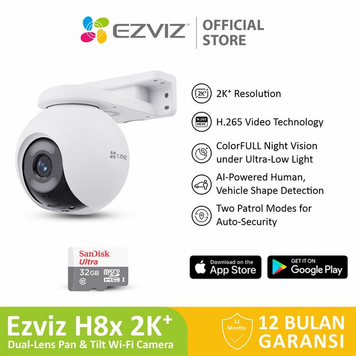 Gambar Ezviz H8x 2K⁺ 4MP Pan & Tilt Wi-Fi IP Camera Security CCTV Outdoor w/SD Card 32/64/128Gb - H8X + 32Gb dari Ezviz Official Store undefined Tokopedia