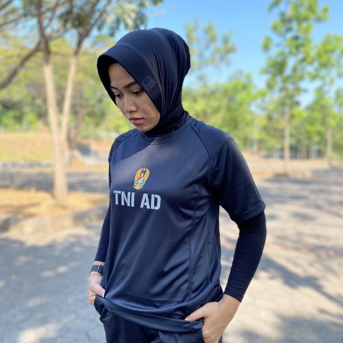 Gambar Baju Kaos  Sport Olahraga TNI AD Lengan Pendek Bahan Dri-fit Hitam - Hitam, M dari Lorengin Store undefined Tokopedia