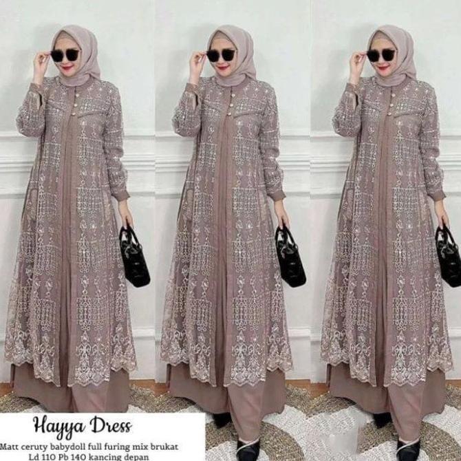 Gambar NEW Baju Hayya Dress BUSUI Bahan Ceruty Babydoll Brokat LD 110 Dress Wanita Terbaru 2023 Gamis Kondangan Model Korean Style Dress Lebaran Gaun Pesta Muslim Ootd Hijab Style Remaja Selebgram Pakaian Muslim Murah Modern Kekinian Grosir Bandung Terlaris BISA - Milo,  XL dari ikaolshopq undefined Tokopedia