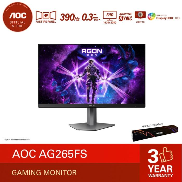 Monitor AOC AGON PRO AG256FS Fast IPS FHD 390Hz (360Hz Overclocked)  HDR400 AdaptiveSync Buble Packaging di Sukses Mandiri Computer