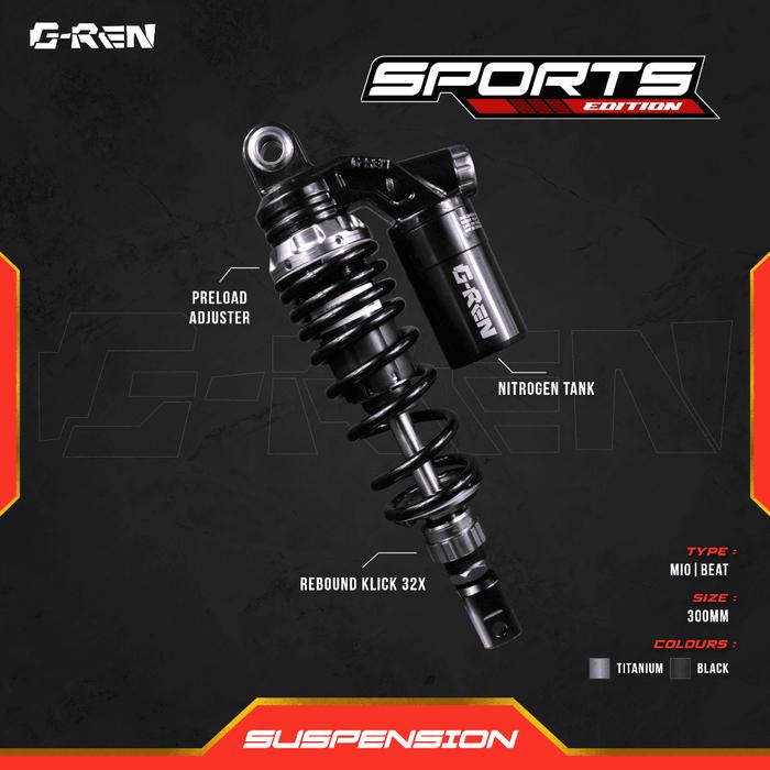 Gambar Shockbreaker G-ren Sport dan Race pro 300mm 325mm Beat Mio Vario Universal semua matic - TITANIUM BLACK, RACE PRO 300mm dari Deus Store V2 undefined Tokopedia
