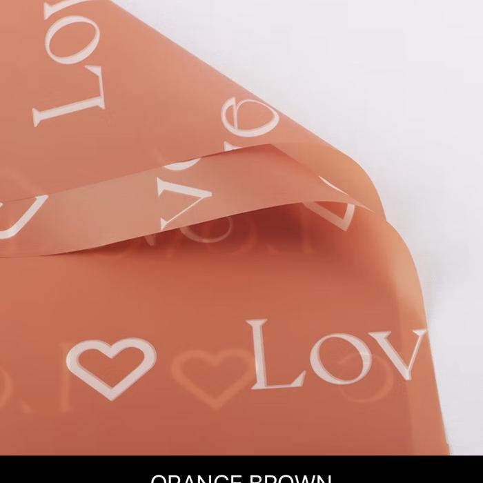 Gambar Kertas Buket Bunga Motif Tulisan LOVE Flower Wrapping Paper Valantine Cellophane KB105 SS22 - ORANGE BROWN, 1  Pcs dari Jasmine Kitchen 21 undefined Tokopedia
