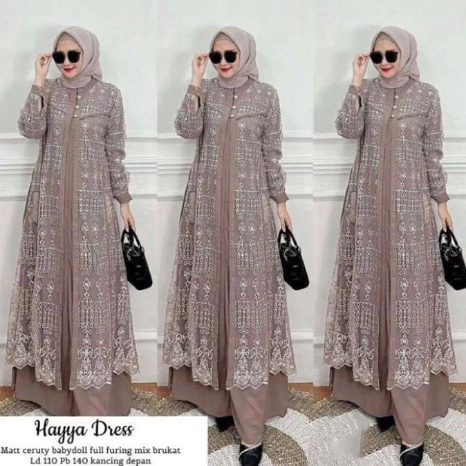 Gambar NEW Baju Hayya Dress BUSUI Bahan Ceruty Babydoll Brokat LD 110 Dress Wanita Terbaru 2023 Gamis Kondangan Model Korean Style Dress Lebaran Gaun Pesta Muslim Ootd Hijab Style Remaja Selebgram Pakaian Muslim Murah Modern Kekinian Grosir Bandung Terlaris BISA - Milo,  XL dari ikaolshopq undefined Tokopedia