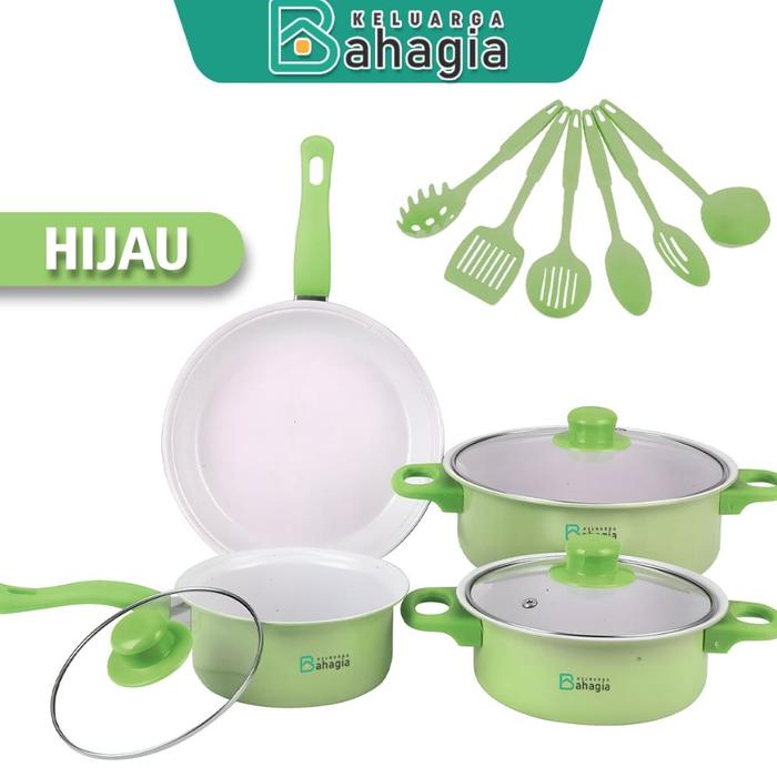 Gambar READY BARU !!! [KB] Cookware 13in1 Panci Set Stainless 7pcs Tutup Kaca Spatula isi 6pcs Multifungsi / Anti Lengket - Set13in1-Hijau dari CV KARYAPRIMA undefined Tokopedia