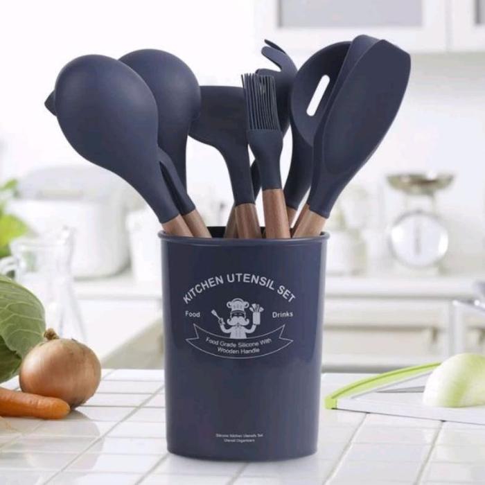 Gambar Spatula Set 12Pcs, Set Peralatan Masak Silikon Or-201 Paket Alat Dapur 11 In 1 + Wadah Satu Paket Lengkap Dengan Box/ Sutil Silikon Set Anti Panas - Hitam, 12pcs dari pratama karya store undefined Tokopedia