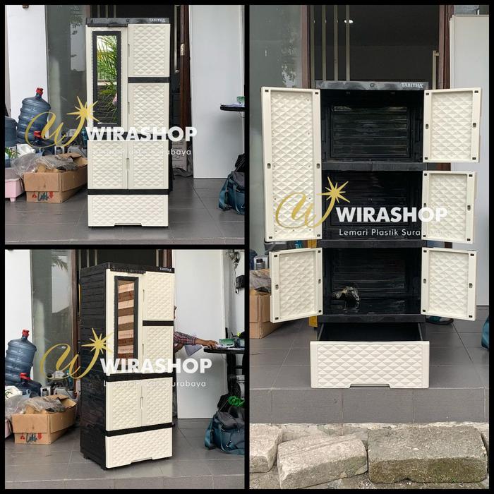 Gambar Lemari Pakaian Plastik Tabitha Gantungan Dan Sekat Serbaguna Full Kunci Cermin Premium Quality - Tabitha Gemini - PS HB PUTIH, plus bubble dari wirashop888 undefined Tokopedia