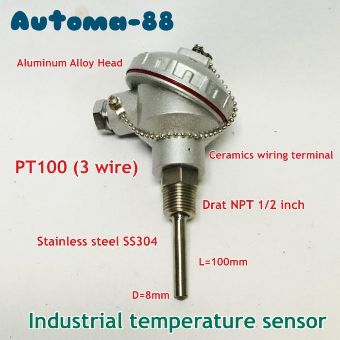 Gambar WZP 231 PT100 3 Wire Temperature Sensor Drat NPT 1/2 inch Industrial Grade WZP-231 WZP231 Probe Diameter 8mm Stainless Steel SS304 - 100mm (10cm) dari Automa-88 undefined Tokopedia