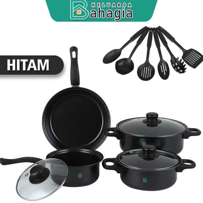 Gambar READY BARU !!! [KB] Cookware 13in1 Panci Set Stainless 7pcs Tutup Kaca Spatula isi 6pcs Multifungsi / Anti Lengket - Set13in1-Hitam dari CV KARYAPRIMA undefined Tokopedia