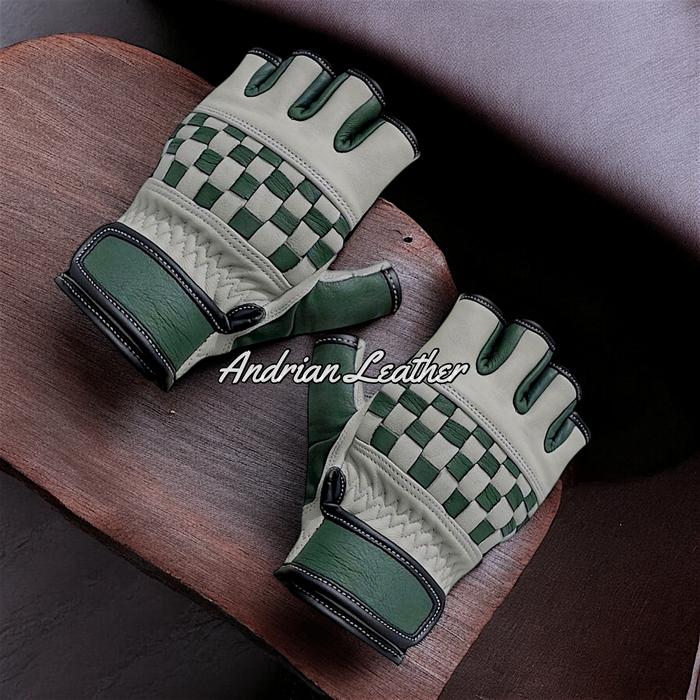 Gambar Sarung Tangan kulit Asli Retro Half Finger checkerboard corak catur - Abi Corak Army, M dari Andrian Leather undefined Tokopedia