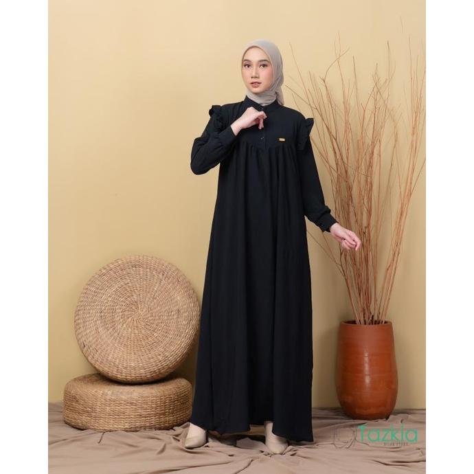 Jual Dress Muslim Wanita Latifa Black Gamis Polos Crinkle