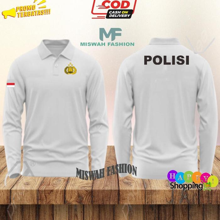 Gambar Poloshirt Lengan Panjang Polisi Quality Premium Baju Kaos Polo Berkerah Pria Wanita Dewasa - White, Int:L dari cowokabies undefined Tokopedia