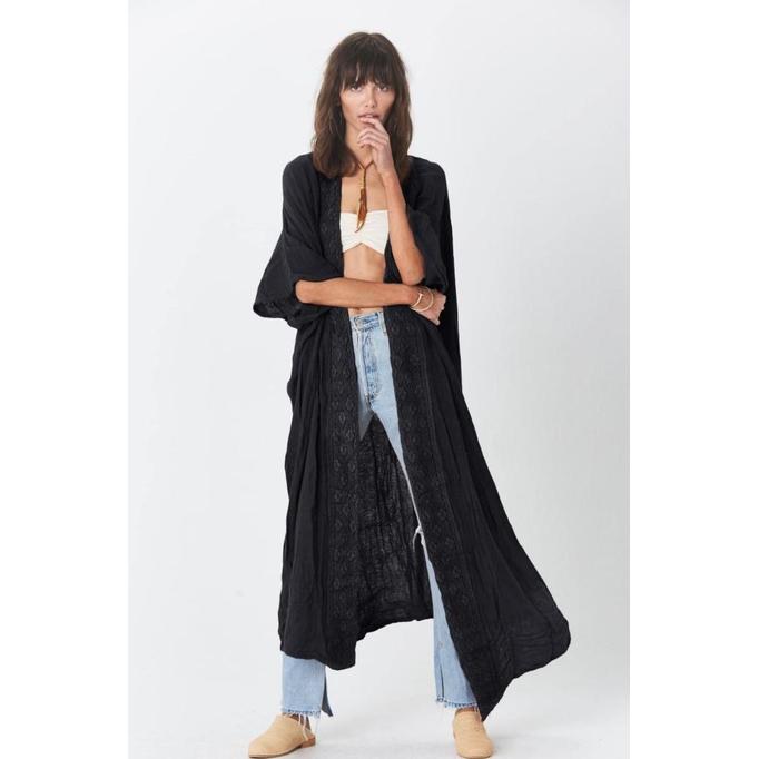 Gambar [DenimShoop] bohemian cardigan kimono wanita / bikini outer cover up pantai import - Hitam dari Denim Shoop undefined Tokopedia