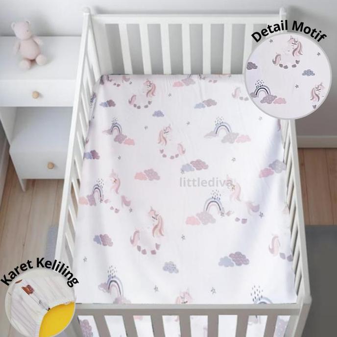 Gambar new sale~ Sprei Kasur Bayi Bahan TENCEL Sutra Organik Ukuran 120x80 Baby Box Busa Bayi Seprai Mewah Tidur Anak SR akachan TENCEL lux bed sheet linen baby bahan halus lembut adem motif embos karet ke Empuk Matras - White Unicorn dari bintang aya jaya undefined Tokopedia