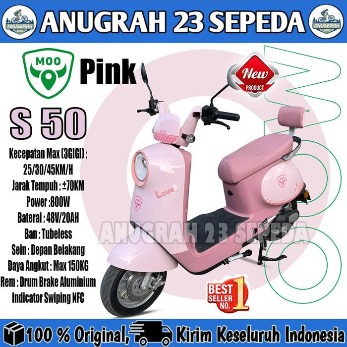 Gambar Sepeda Listrik Dewasa dan Anak MOO-S50 Series - Pink  dari Anugrah 23 sepeda undefined Tokopedia