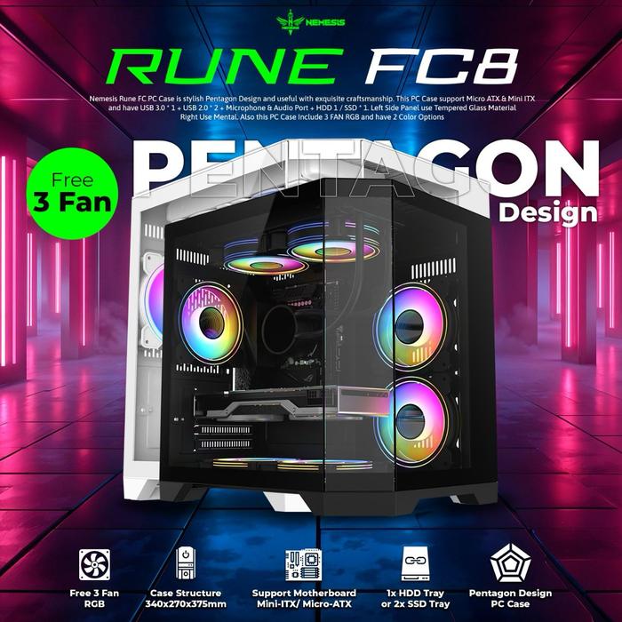 Gambar PC Case M-ATX Mini-ITX Nemesis RUNE FC8 NYK FREE 3 FAN CASE Casing Komputer - Hitam dari Best Elektronik IT undefined Tokopedia