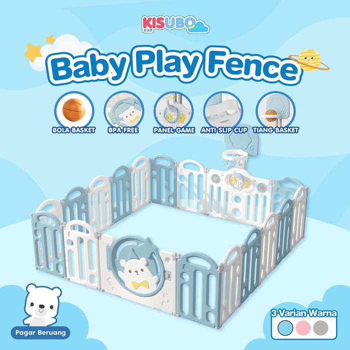 Gambar KISUBO Bear Baby Play Fence Baby Fence - BEAR BLUE, 8 PANEL+ 2 GATE dari KISUBO Indonesia undefined Tokopedia