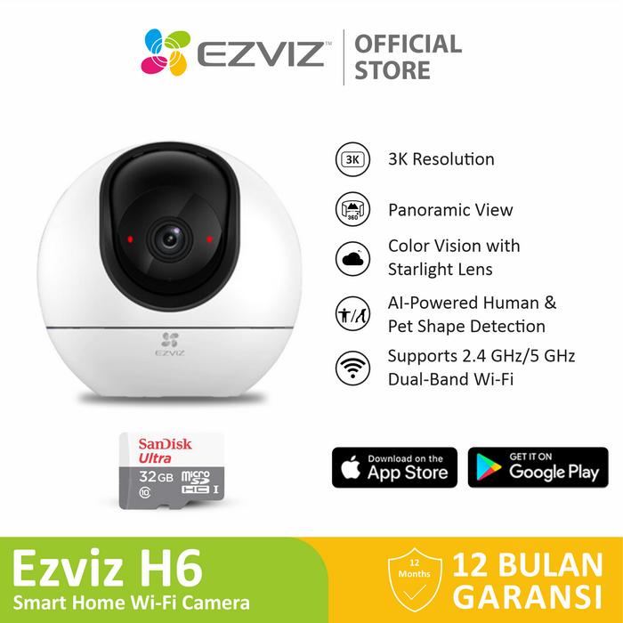 Gambar Ezviz H6 3K Smart Home Wifi IP Camera CCTV Indoor Type C  w/SD Card 32/64/128Gb - H6 + 32Gb dari Ezviz Official Store undefined Tokopedia