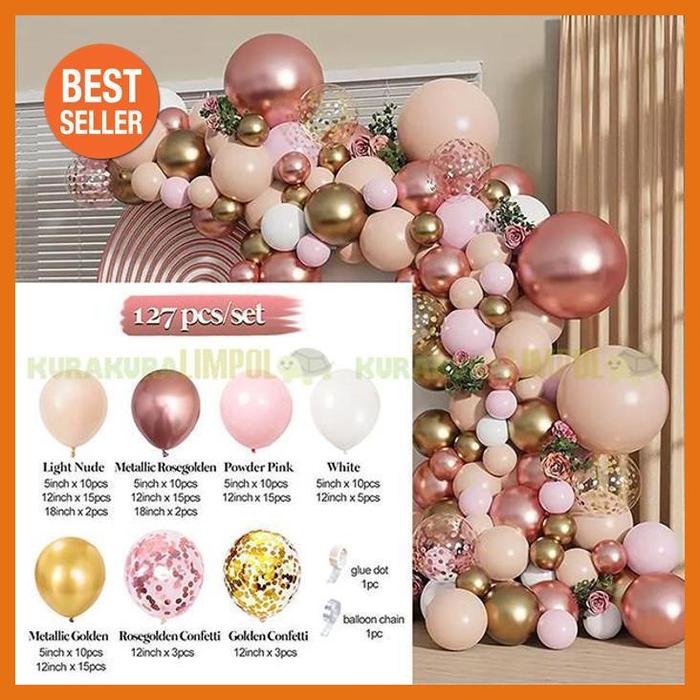 Gambar paket dekorasi arch lenkung ulang tahun balon happy birthday pink putih rosegold melingkar part 2 best produk - kkl02d(127pcs) dari Grizee Mall Store undefined Tokopedia