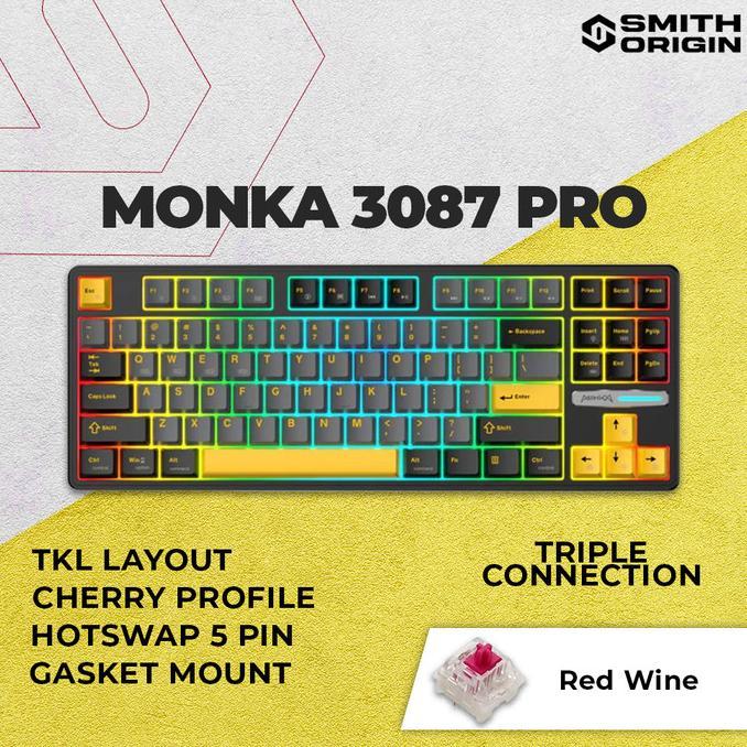 Gambar MONKA 3087 Pro Gasket Mount Wireless Mechanical Keyboard - Black - RedWine dari Power Complete undefined Tokopedia