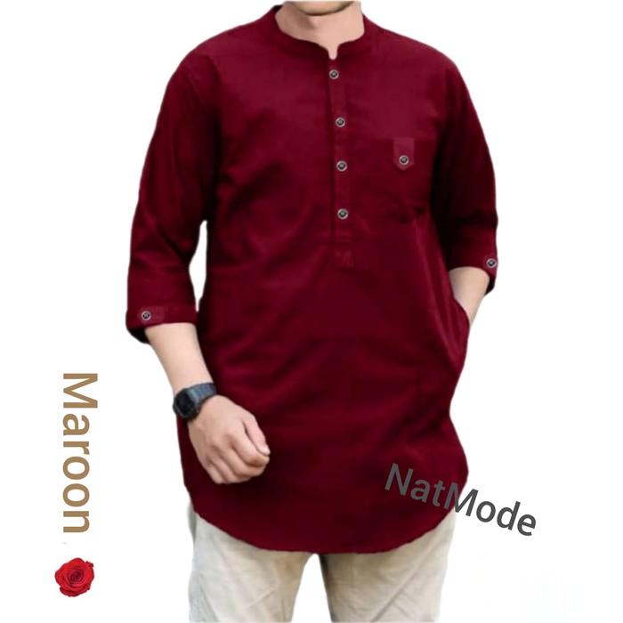 Gambar Baju Kemeja QURTA Koko Pria Muslim - Maroon, M dari NAT mode undefined Tokopedia