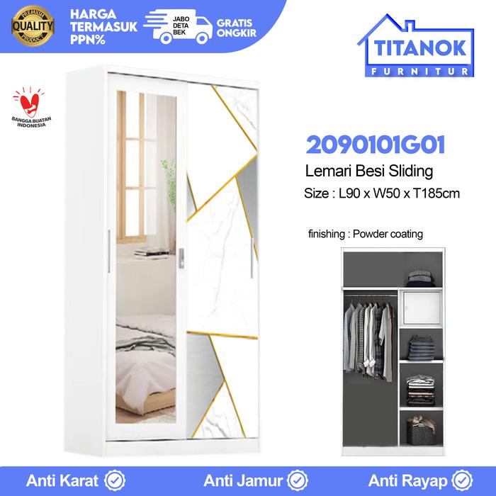 Gambar TiTanok Furniture- Lemari Besi 2 Pintu slidding 90cm 1 Hanger Cermin Wardrobe Steel -  2090101G01 dari Titanok Furnitur undefined 5 Tokopedia
