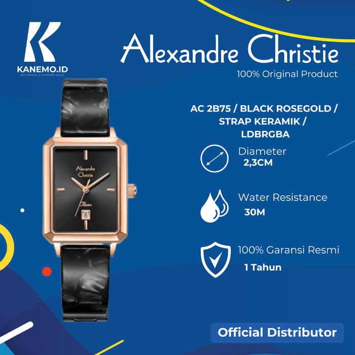 Gambar Jam Tangan Original Alexandre Christie Wanita AC 2B75 Strap Keramik Tanggal Aktif - Black Rosegold dari KANEMO WATCH undefined Tokopedia