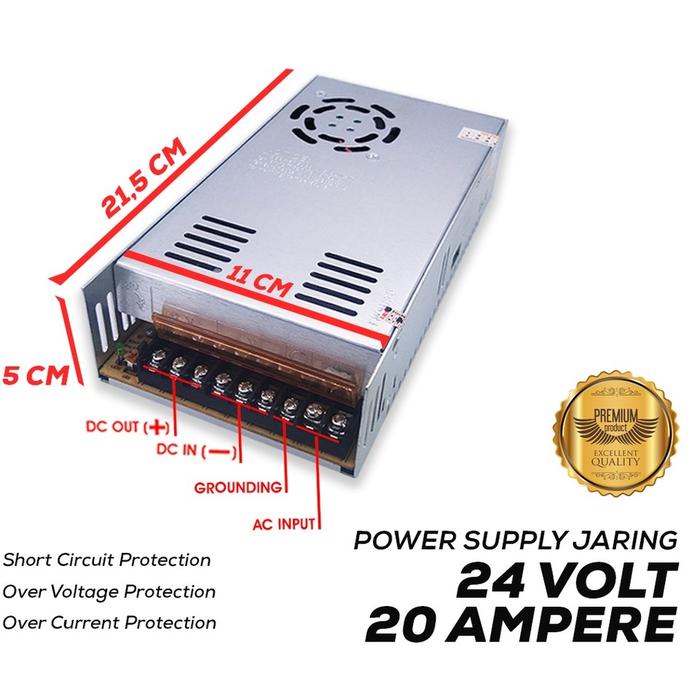 Gambar Switching Power Supply PSU 24V 10A 20A 30A 40A 24 Volt Ampere Plus Fan Pendingin Model Jaring - 24V 20A dari Pi Toserba undefined Tokopedia