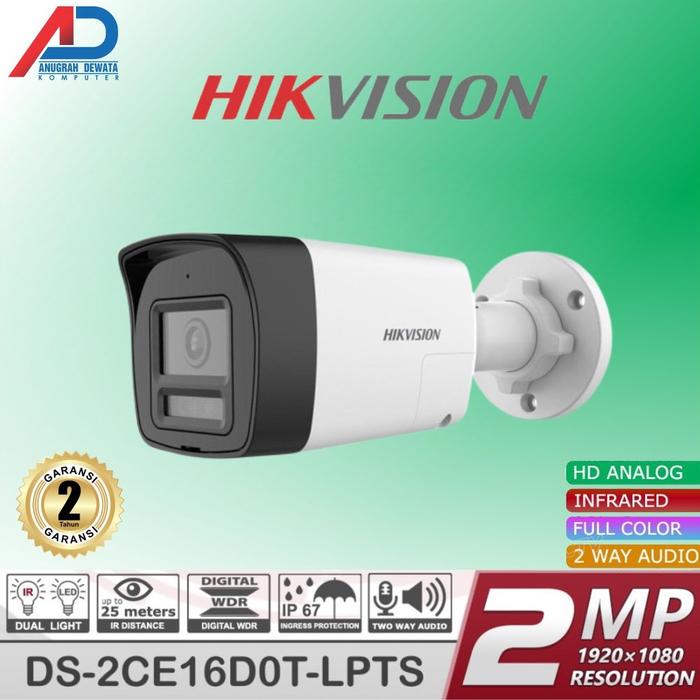Camera Hikvision 2mp Audio Two Way Talk Outdoor Colorvu Ds-2ce16d0t-lpts