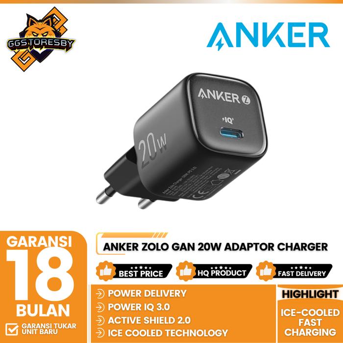 Gambar ANKER ZOLO GAN 20W ADAPTOR CHARGER IPHONE 15 SAMSUNG TYPE C PD ICE-COOLED FAST CHARGING - A2699 - Black dari GGSTORESBY undefined Tokopedia