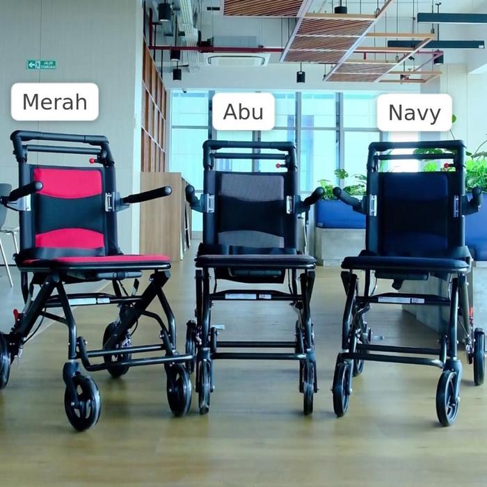Gambar Kursi Roda Travel Onemed FS 800L / FS800L + Pole Traveling Wheelchair Mudah dilipat Ringan - GEA Navy dari Tuan Muda Chair undefined Tokopedia