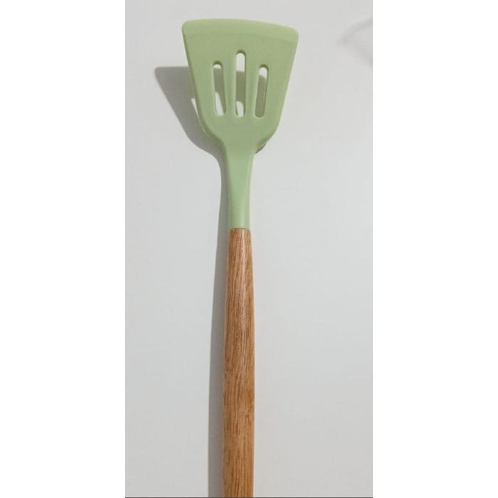 Gambar Spatula Lubang Silicone Gagang Kayu / Spatula Silikon Tahan Panas - Lime dari Yooyee Indonesia_NEW undefined Tokopedia
