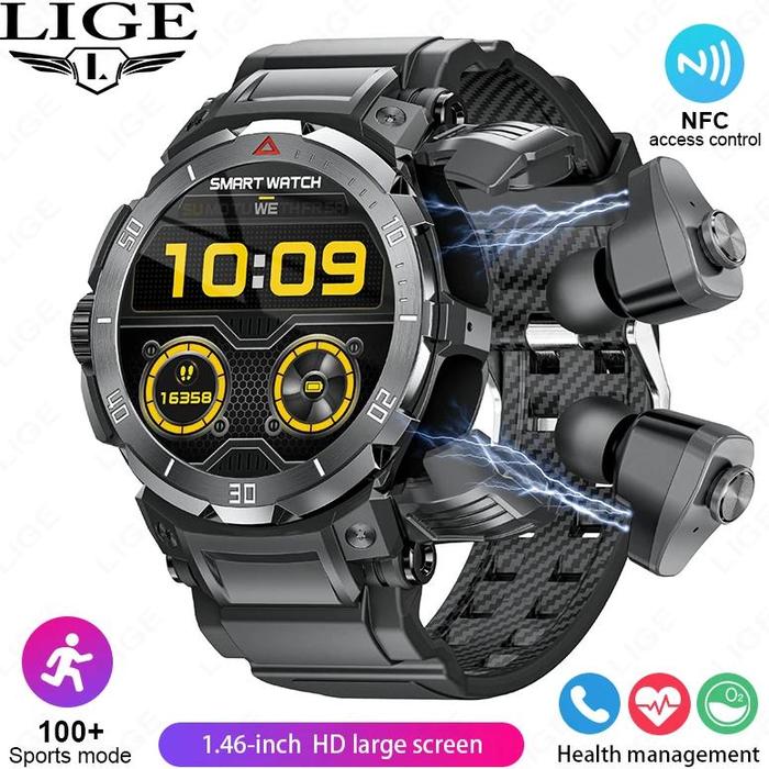 Gambar NFC 2 In 1 Bluetooth Headset Smart Watch TWS Music Talk With Earbuds 4 Hours Of Strong Sound Effects Music Lover Men SmartWatch - black, With Headphones dari CV Angkasa Indah undefined Tokopedia