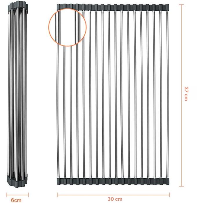 Gambar Rak Pengering Wastafel Tirisan Cucian Piring Buah Stainless Steel + Silikon Anti Slip - 37 x 30cm dari Treze Store undefined Tokopedia
