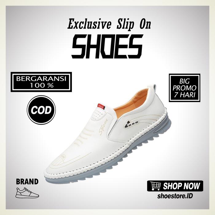 Gambar Sepatu Pria Slip On Shoes Casual Santai Pria Original Import Classic - Putih, 39 dari Voltavia undefined Tokopedia