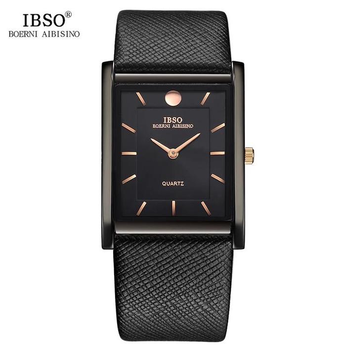 Jual IBSO 7MM Ultra-thin Rectangle Dial Quartz Wristwatch Black