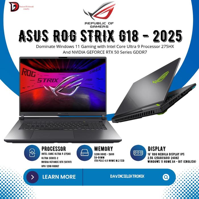Jual ASUS ROG STRIX G16 G615 ULTRA 275HX 32GB RAM 1TB SSD RTX