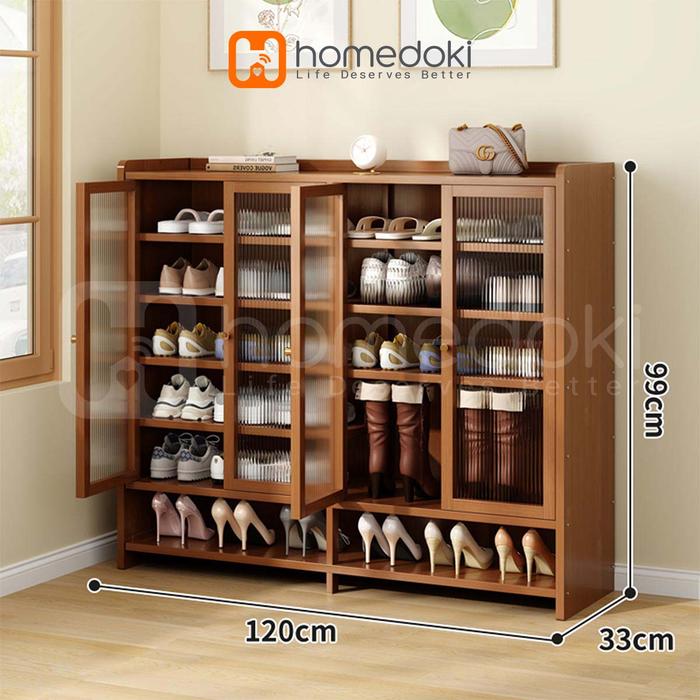 Gambar Homedoki  -  Lemari Sepatu Serbaguna Tertutup/Rak Sepatu Kayu/Rak Sepatu - TYPE1-4Pintu dari Homedoki Office Furniture undefined Tokopedia