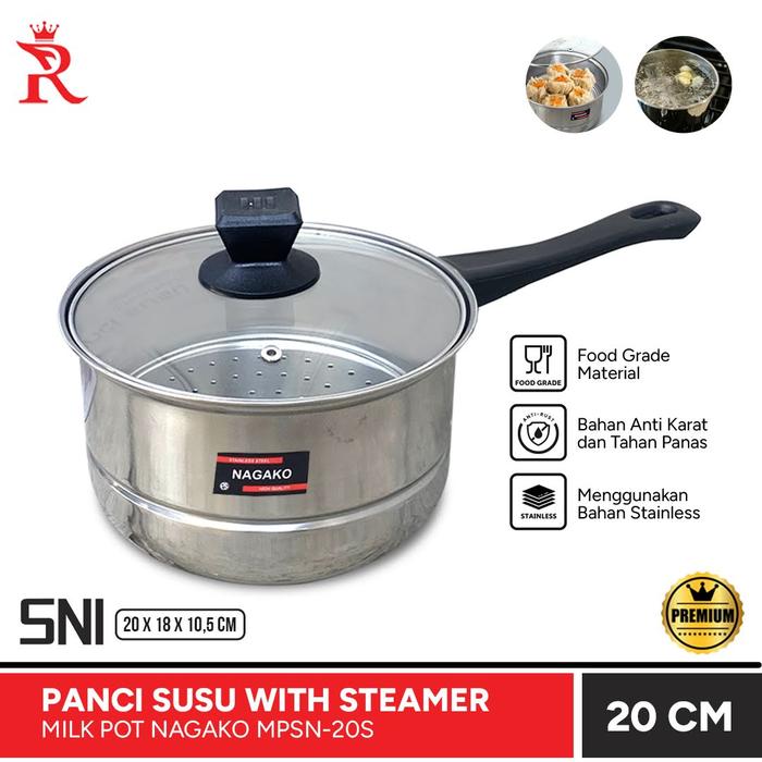 Gambar Panci Susu Stainless | Single Handle Milk Pan Steam Pan 20 cm dari Rajawali Perabot undefined Tokopedia