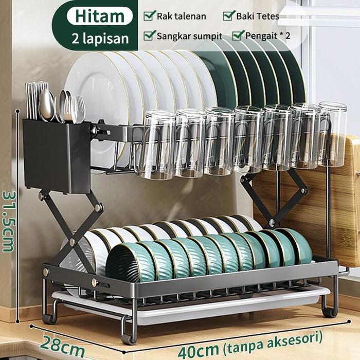 Gambar Rak Penyimpanan Stainless Steel Penyelenggara Dapur Baki Peniris Otomatis Sinki Rak Pinggan Mangkuk Rak Dapur - Hitam-New dari Kinabul Store undefined Tokopedia