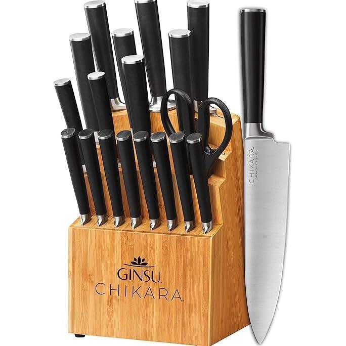 Gambar Ginsu Seri Chikara Ged 19 Buah Set Pisau Jepang Set Peralatan Makan Hitam dengan Pisau Dapur Baja Tahan Karat 420J dan Bamboo Block dari Losiman Store undefined Tokopedia