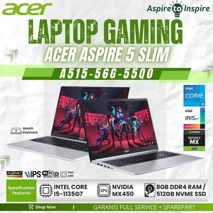 Acer Aspire Slim A515-56g I5-1135g7 8gb 512gb Ssd Fhd Ips Blit Mx450 W11  55q0