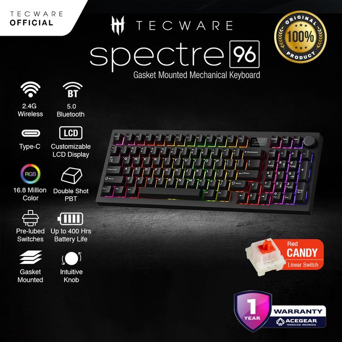 Gambar TECWARE SPECTRE 96 3-Mode gasket mounted wireless gaming keyboard w/LCD and Knob - RED/BLACK dari Tecware Indonesia undefined Tokopedia